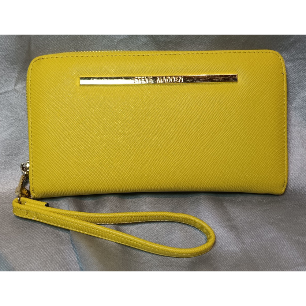 Steve Madden Neon Yellow Zip Wallet Wristlet Purse Bold Statement Piece